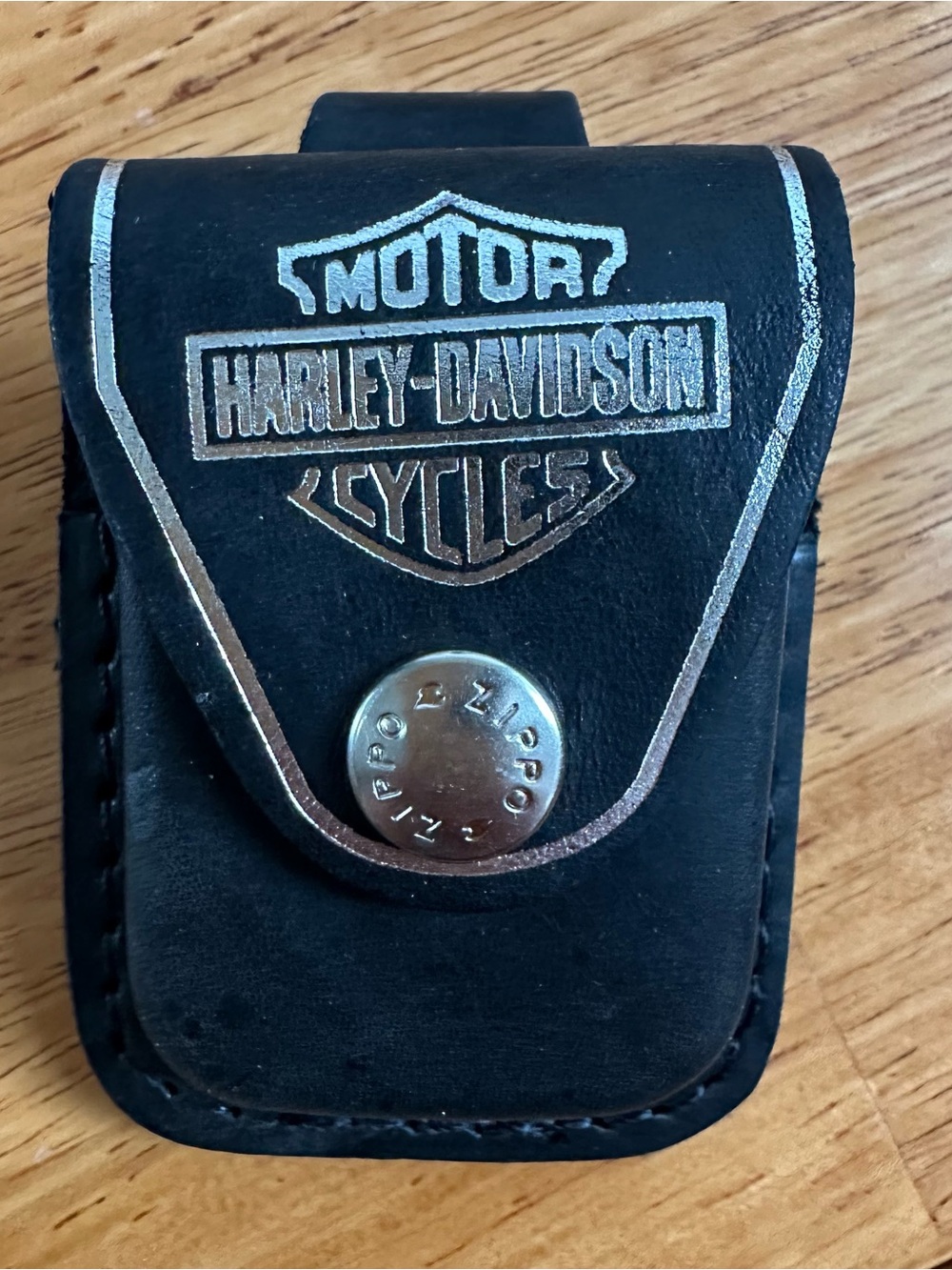 Genuine leather Harley Davidson black and silver zippo lighter case